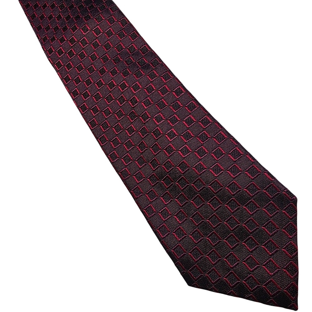Kenneth Cole New York Mens Silk Tie Geometric Pattern Classic Necktie Burgundy